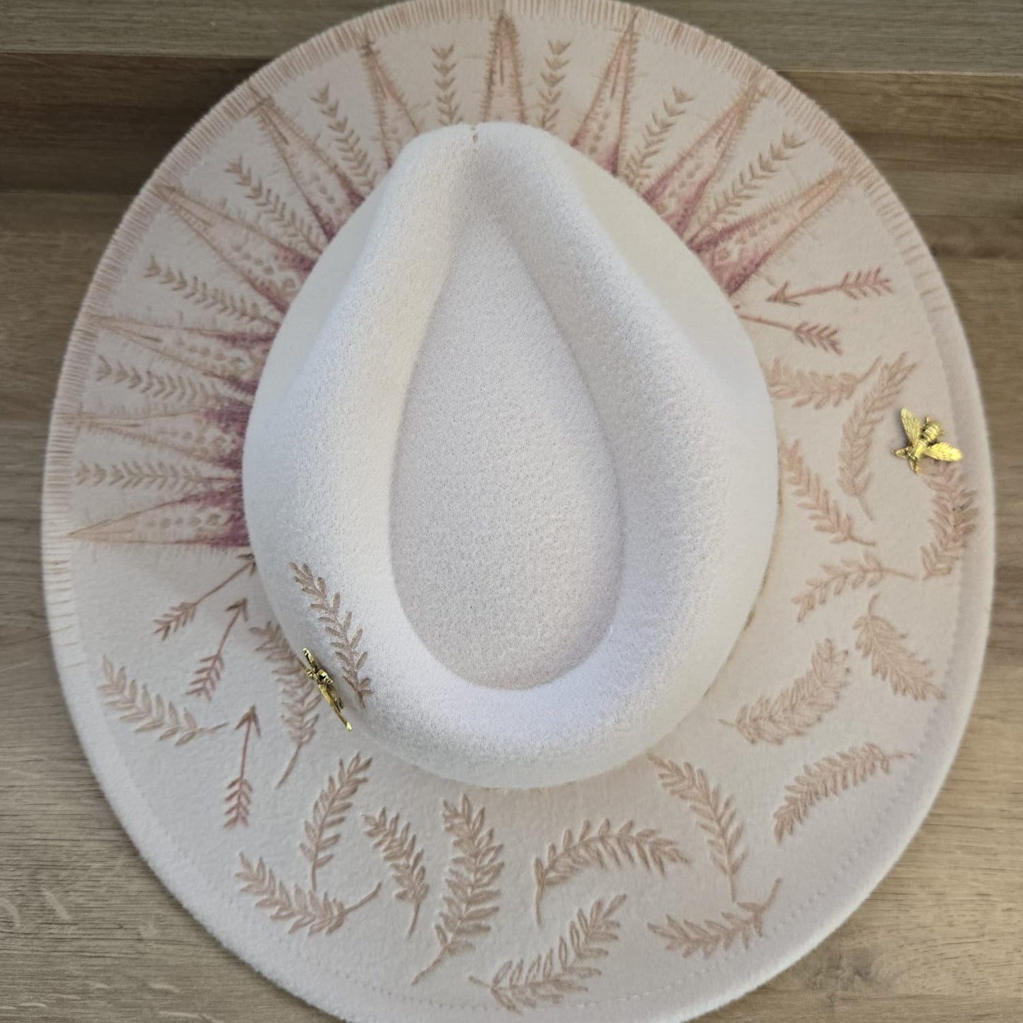 Cream Synthetic 'Wool' Jewelled Fedora "Nomad Blush"