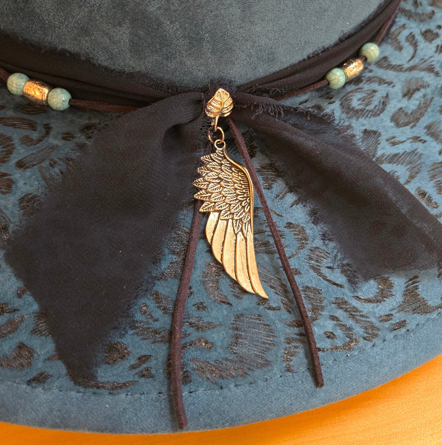 Teal Leopard Print Embellished Vegan Suede Fedora