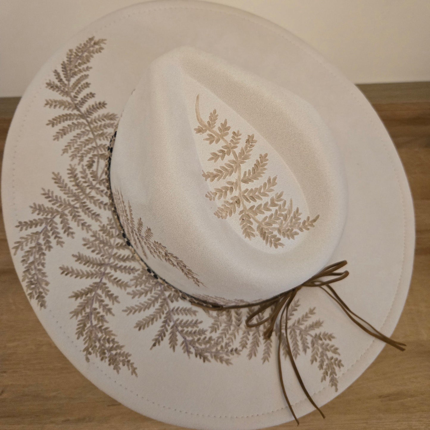 Soft White Hand Burned Fedora "Soft Ferns"