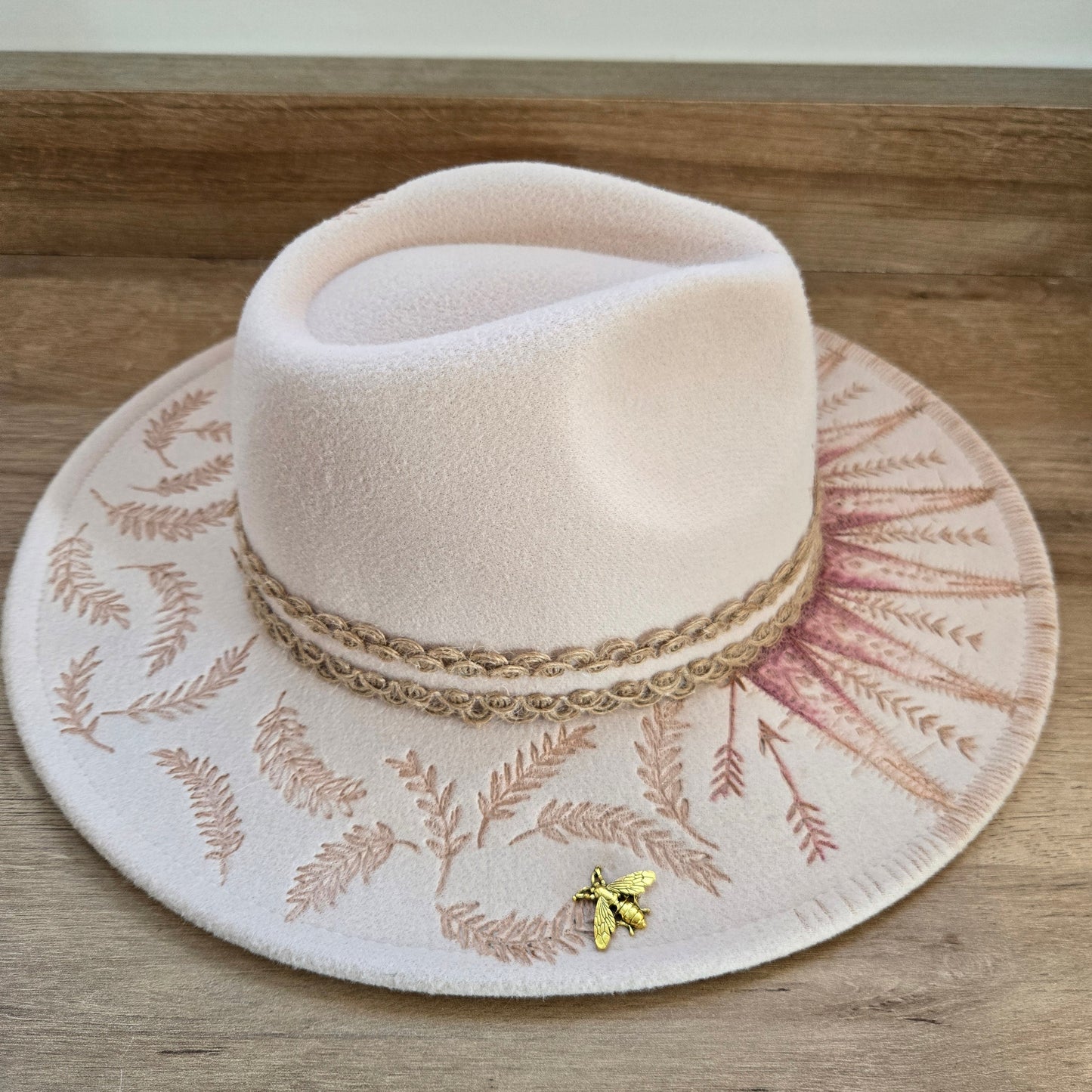 Cream Synthetic 'Wool' Jewelled Fedora "Nomad Blush"