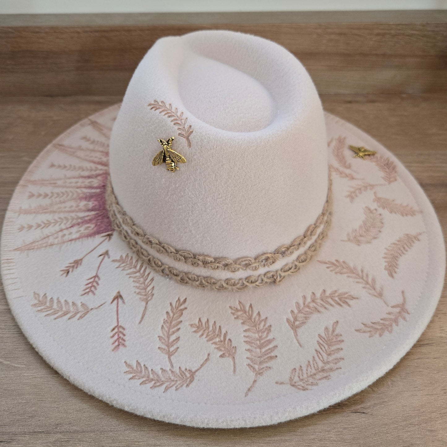 Cream Synthetic 'Wool' Jewelled Fedora "Nomad Blush"