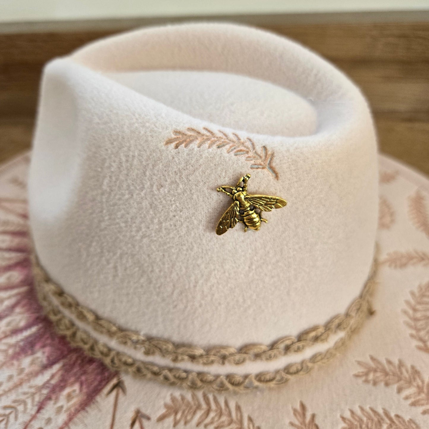 Cream Synthetic 'Wool' Jewelled Fedora "Nomad Blush"