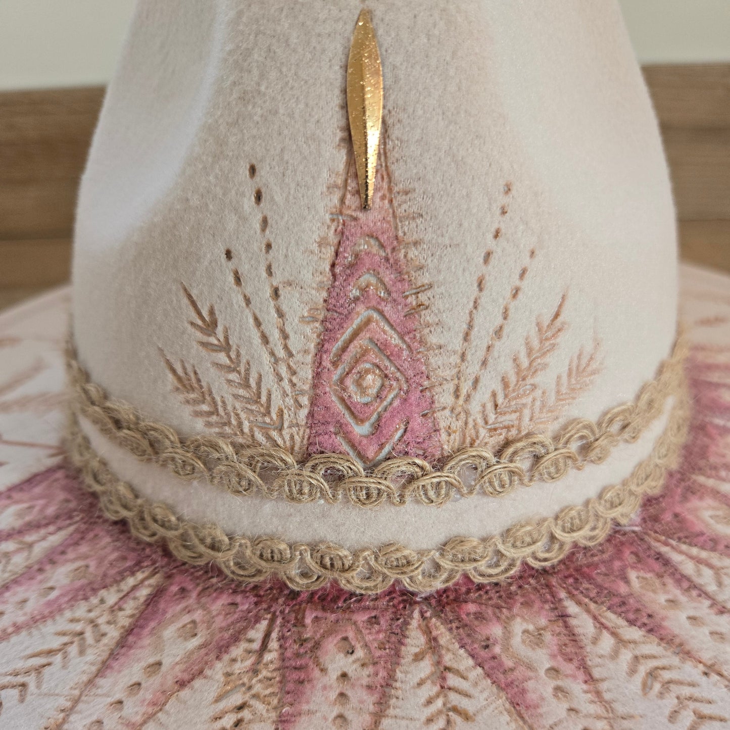 Cream Synthetic 'Wool' Jewelled Fedora "Nomad Blush"