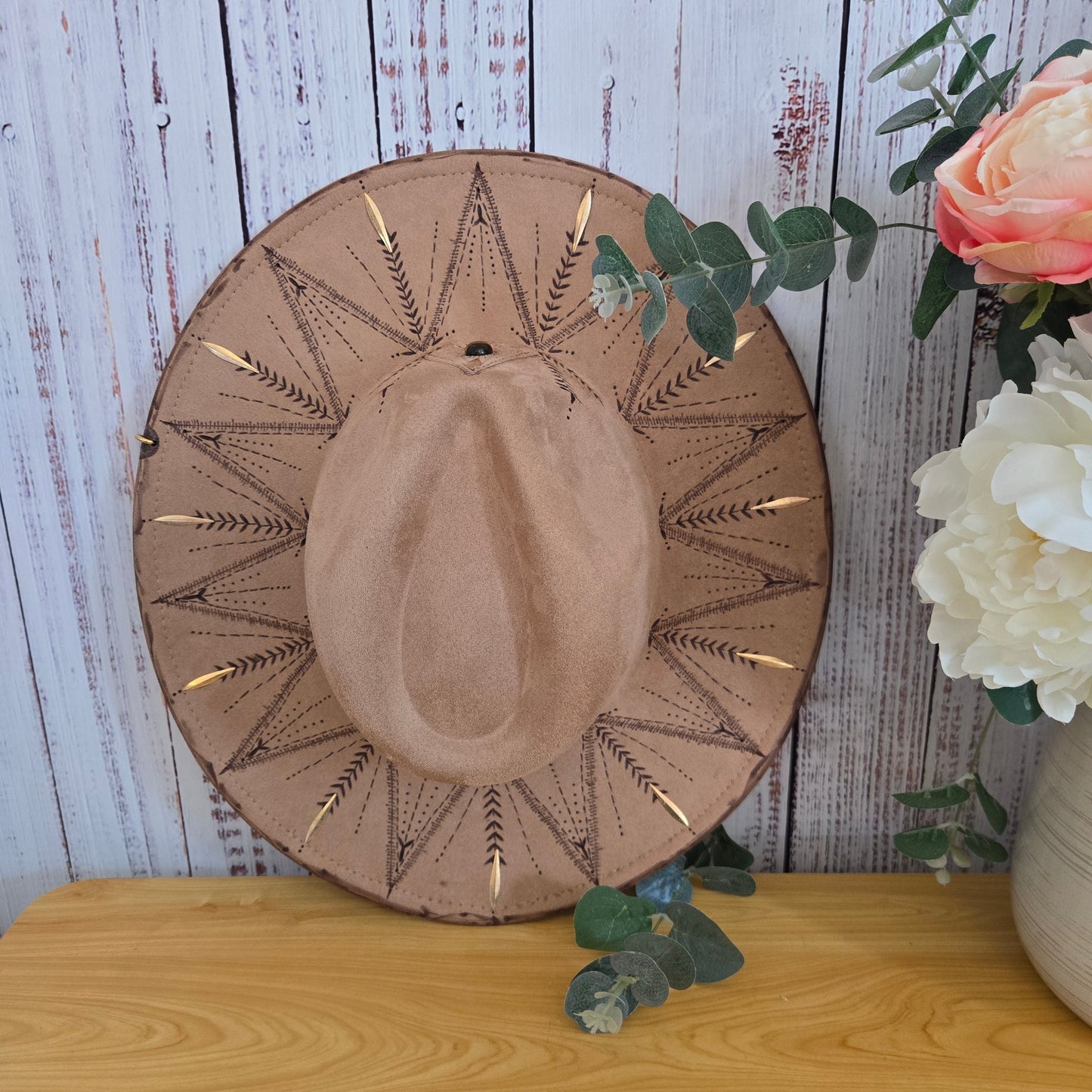 Light Tan Vegan Suede Jewelled Fedora "Desert Nomad"