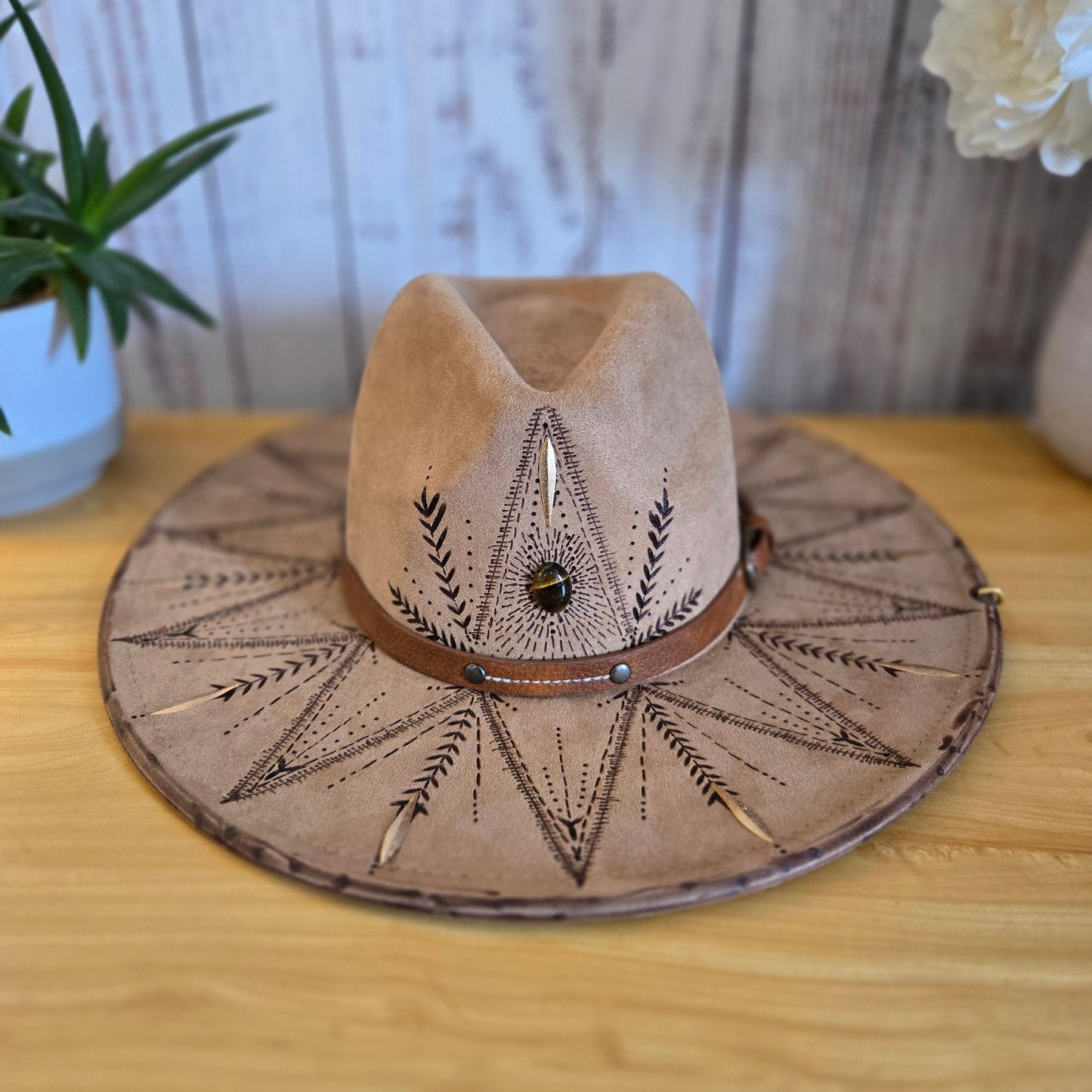 Light Tan Vegan Suede Jewelled Fedora "Desert Nomad"