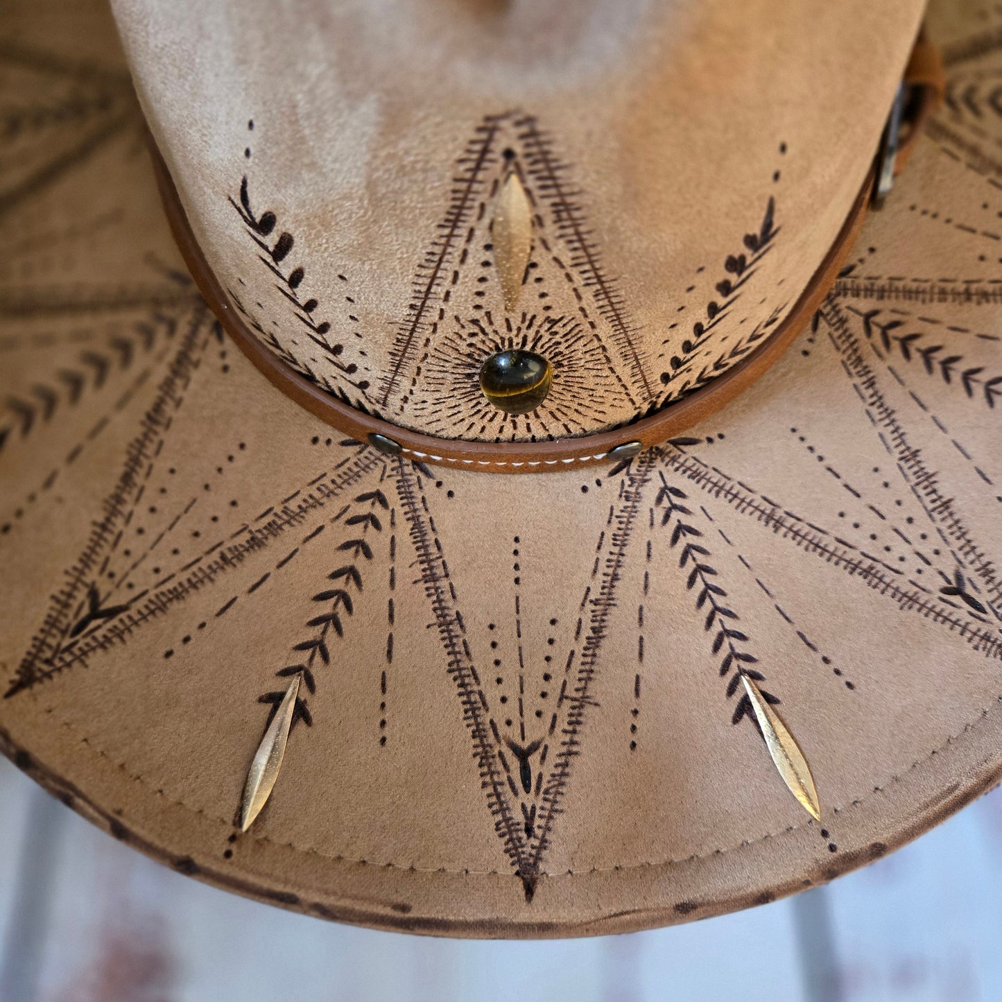 Light Tan Vegan Suede Jewelled Fedora "Desert Nomad"
