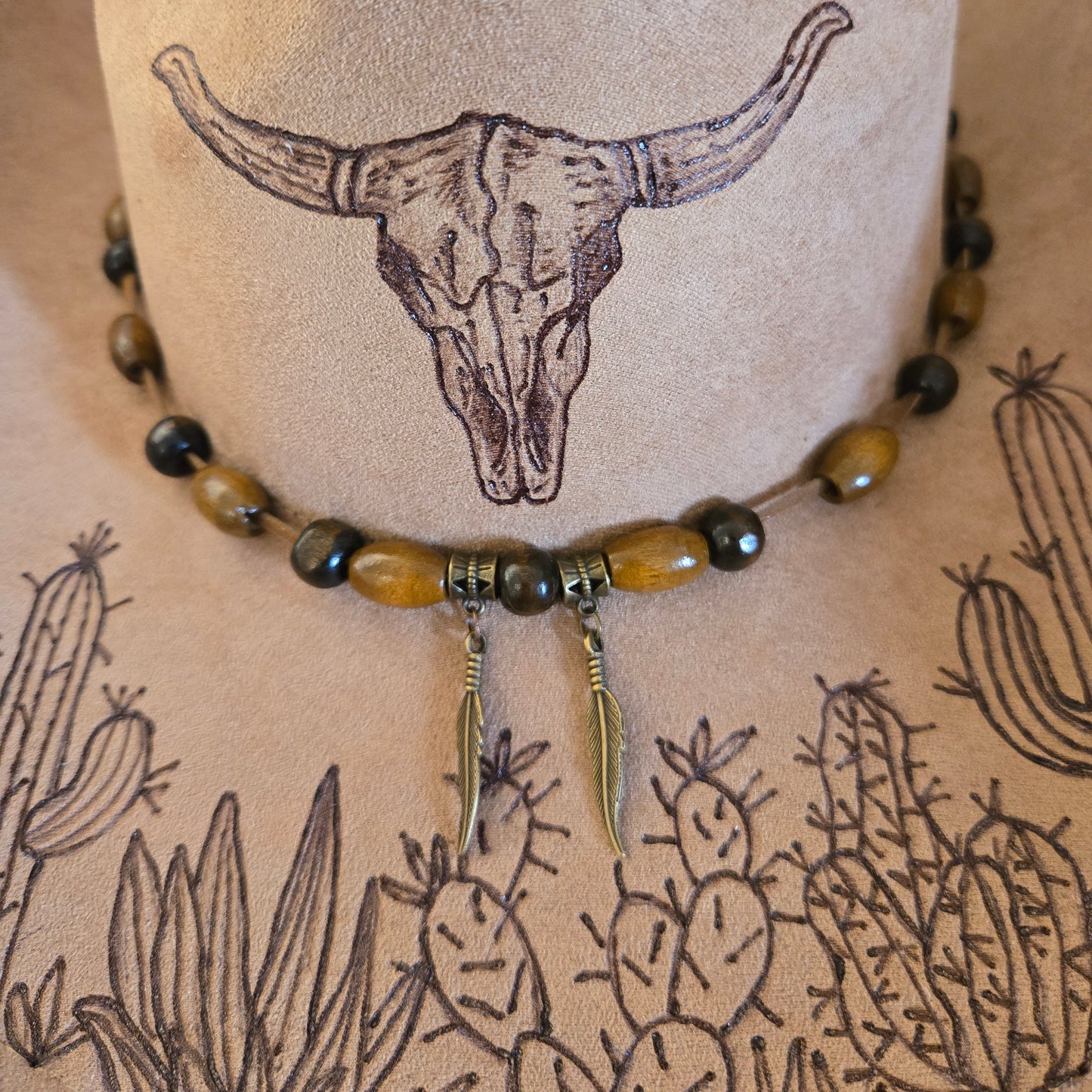 Hand Burned Western Hat – Tan Vegan Suede - "Wild West"