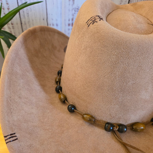 Hand Burned Western Hat – Tan Vegan Suede - "Wild West"