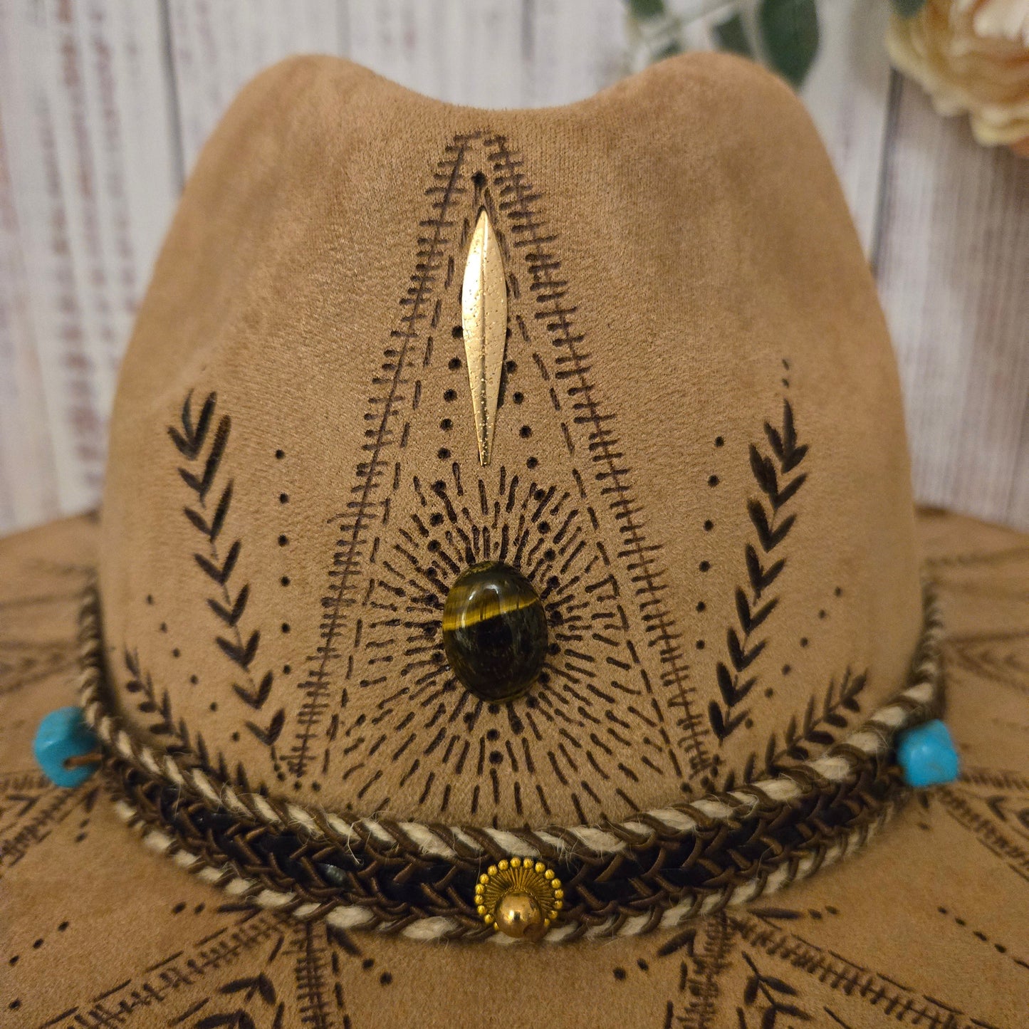 Light Tan Vegan Suede Jewelled Fedora "Desert Nomad"