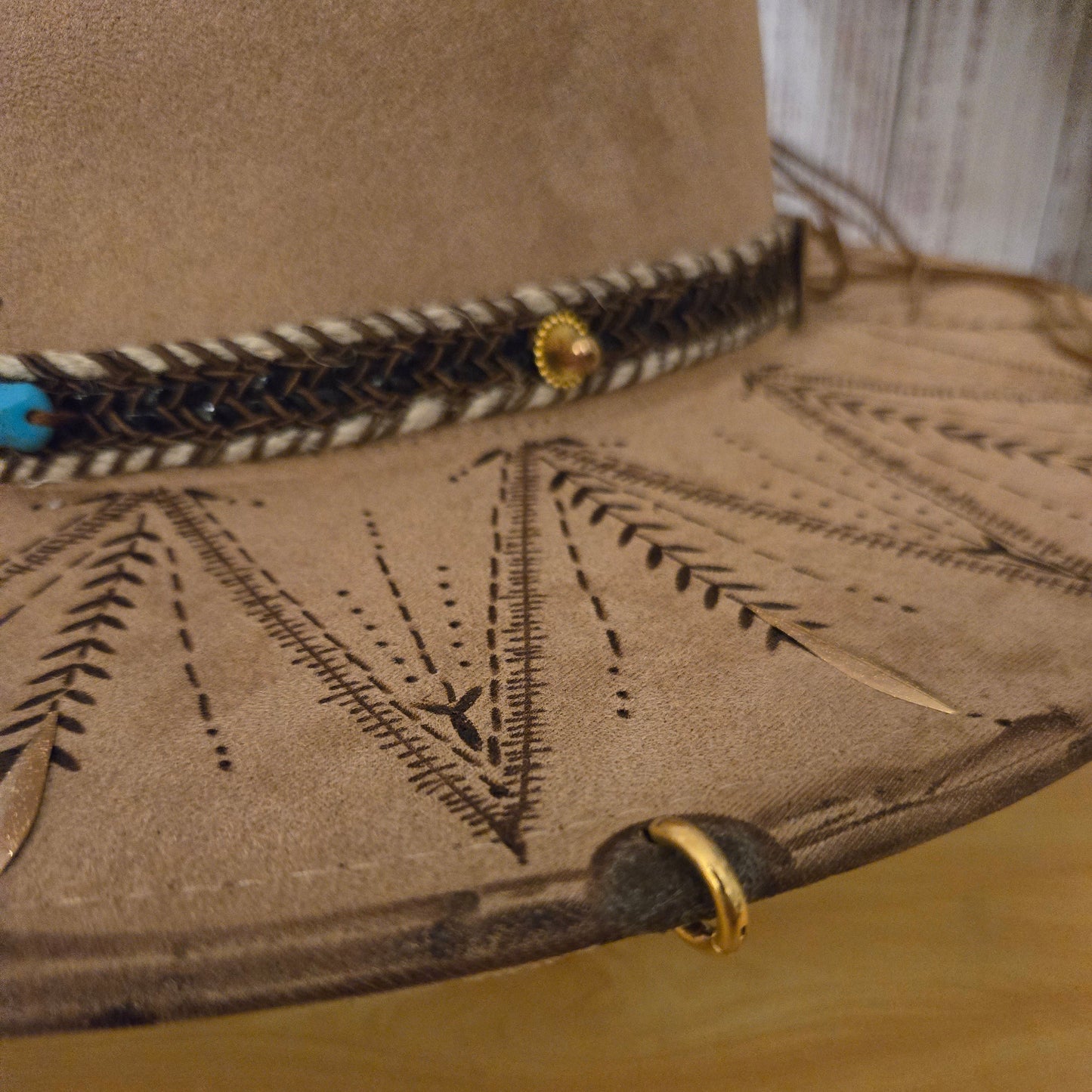 Light Tan Vegan Suede Jewelled Fedora "Desert Nomad"