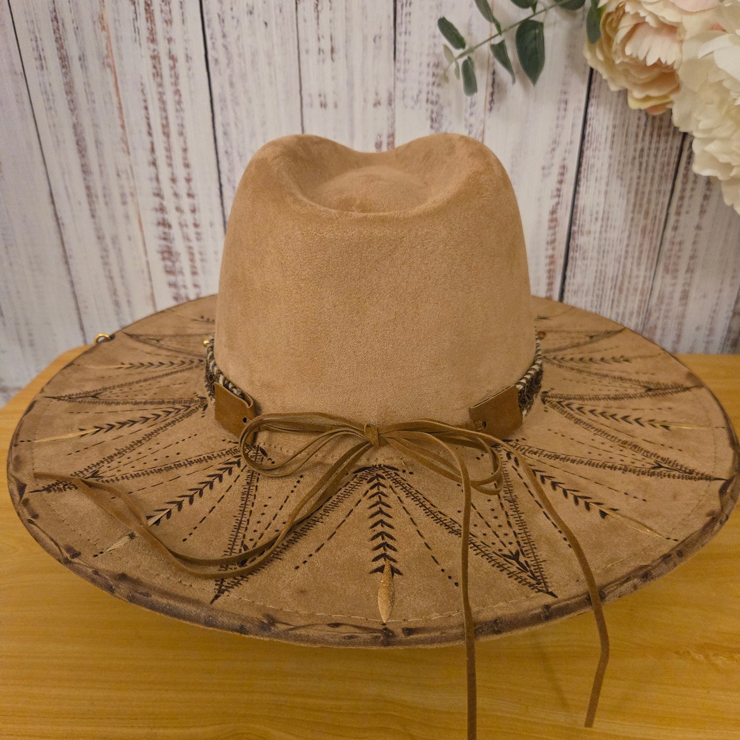 Light Tan Vegan Suede Jewelled Fedora "Desert Nomad"