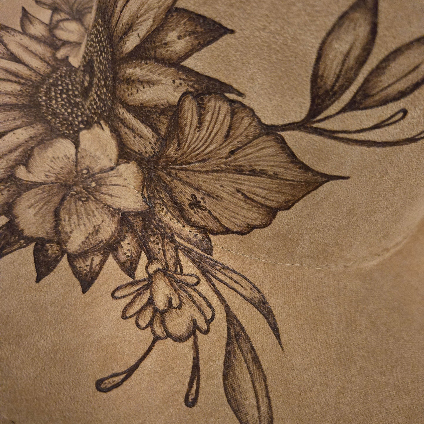 Hand Burned Fedora Hat – Tan Vegan Suede - 'Blooms'