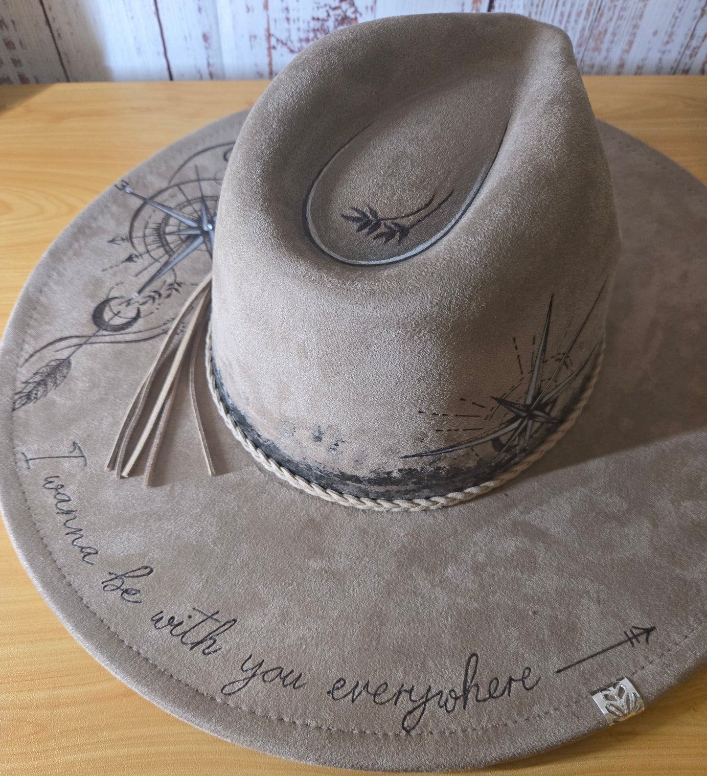 Hand Burned Fedora Hat – Grey Vegan Suede - 'Everwyhere'