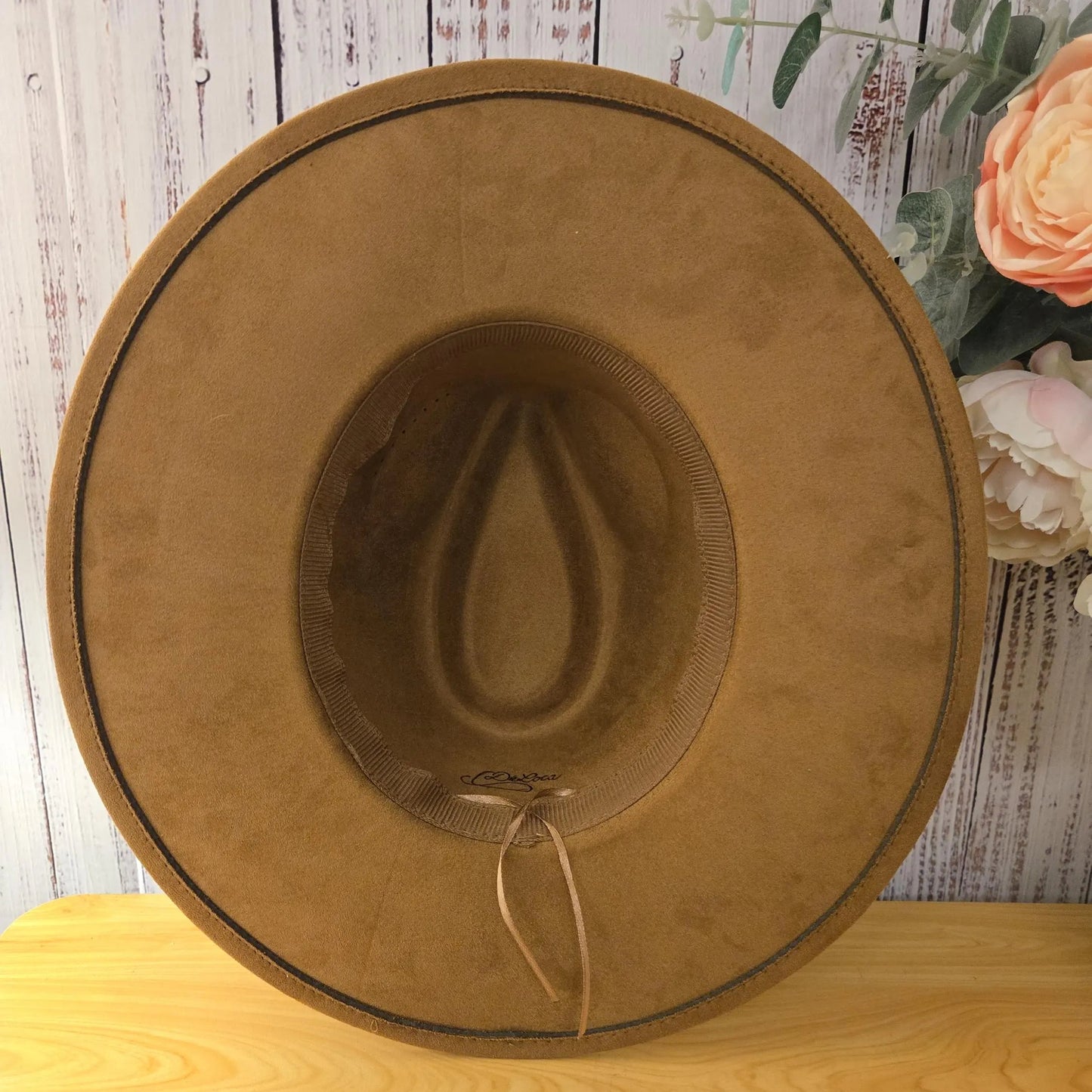 Hand Burned Fedora Hat – Vegan Suede - 'Fall Feathers'