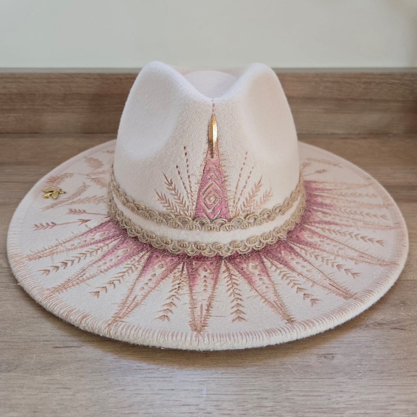 Cream Synthetic 'Wool' Jewelled Fedora "Nomad Blush"