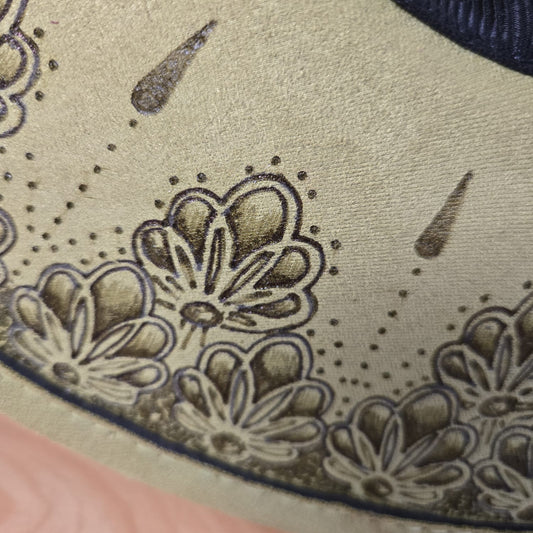 Zesty Green Vegan Suede Fedora - Hand-burned Mandala Under‑Brim Art Edition