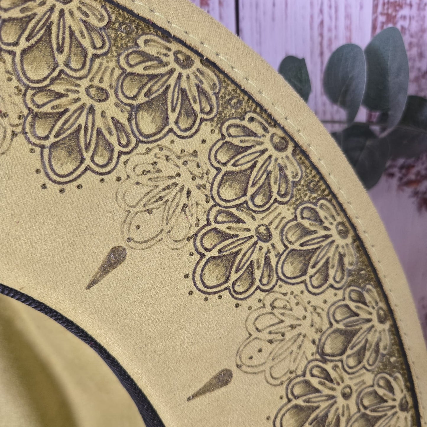 Zesty Green Vegan Suede Fedora - Hand-burned Mandala Under‑Brim Art Edition