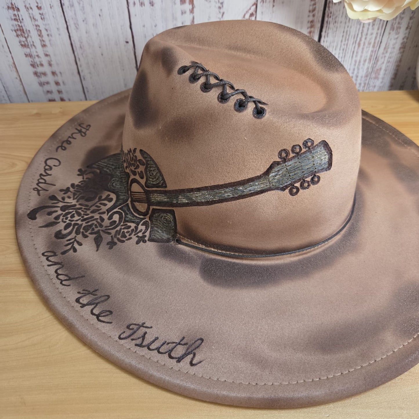 'Harlan's Three Cords and The Truth' - Hand-burned Vegan Suede Western Hat