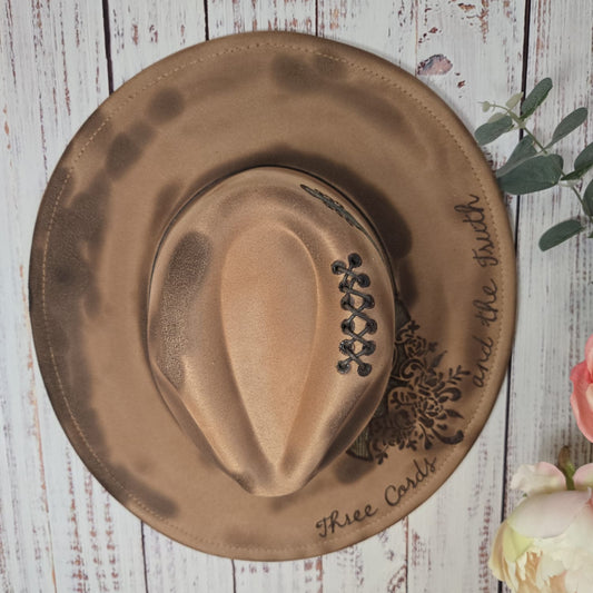 'Harlan's Three Cords and The Truth' - Hand-burned Vegan Suede Western Hat