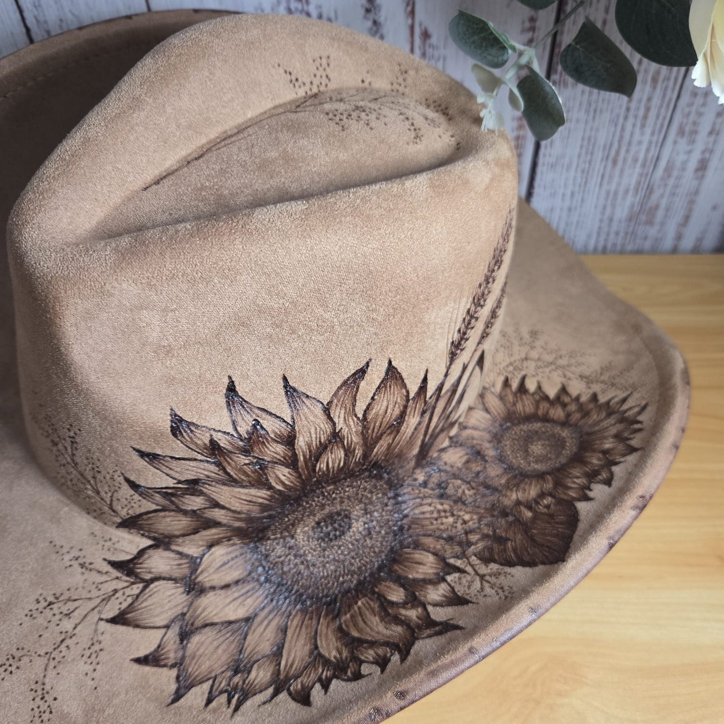 Tan Vegan Suede Western Hat 'Deep Burn Sunflower'