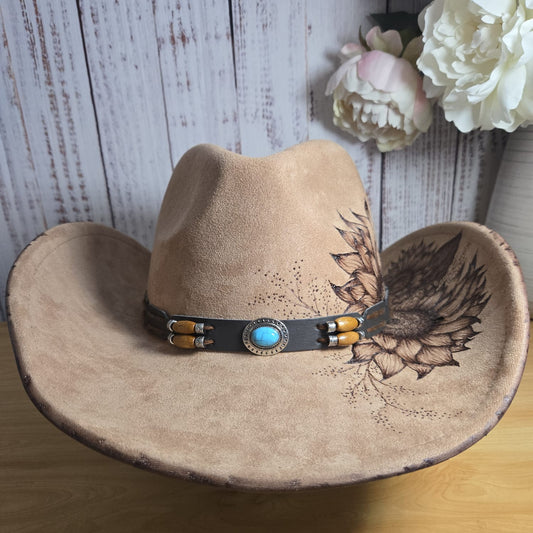 Tan Vegan Suede Western Hat 'Deep Burn Sunflower'