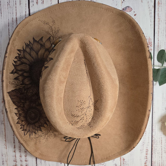 Tan Vegan Suede Western Hat 'Deep Burn Sunflower'
