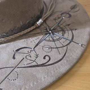 Hand Burned Fedora Hat – Grey Vegan Suede - 'Everwyhere'
